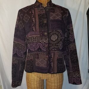 Ladies CHRISTOPHER & BANKS Quilted Embroidered Button Down Coat Jacket - S